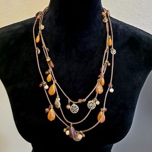 Chaps Gold Charm & Tear Drop Stone Cord Necklace